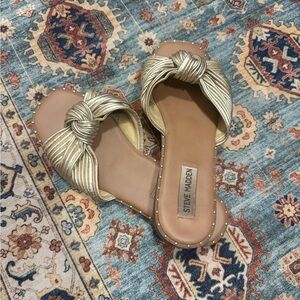 Steve Madden Metallic Gold Knotted Slide Sandals